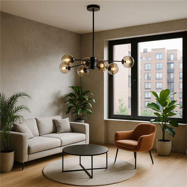 Pendant lamp Lauga, black, E27 60W(MAX), H38-69cm, D100cm