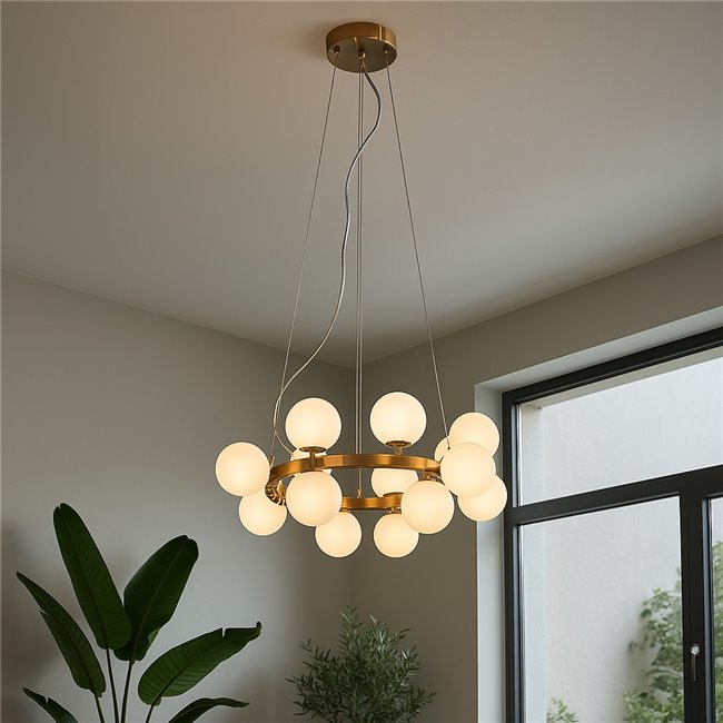 Pendant lamp Radom, brass/white, H40-135х52x48cm, G9x12, 5W(MAX)