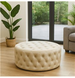 Round buttoned stool Lacelle, taupe, velvet, D89cm H42cm