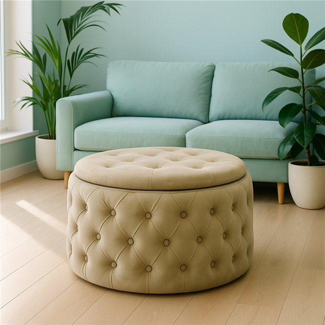 Pouf with storage Lailly Round, taupe,velvet, D60cm H42cm