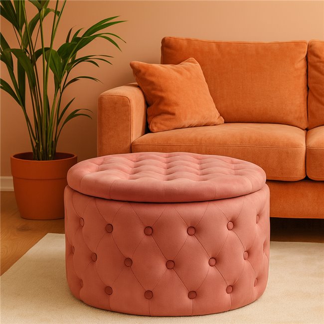 Pouf with storage Lailly Roundi, mauve, velvet, D60cm H42cm
