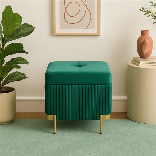 Pouf with storage Calanna L, green, velvet, H48x49x49cm