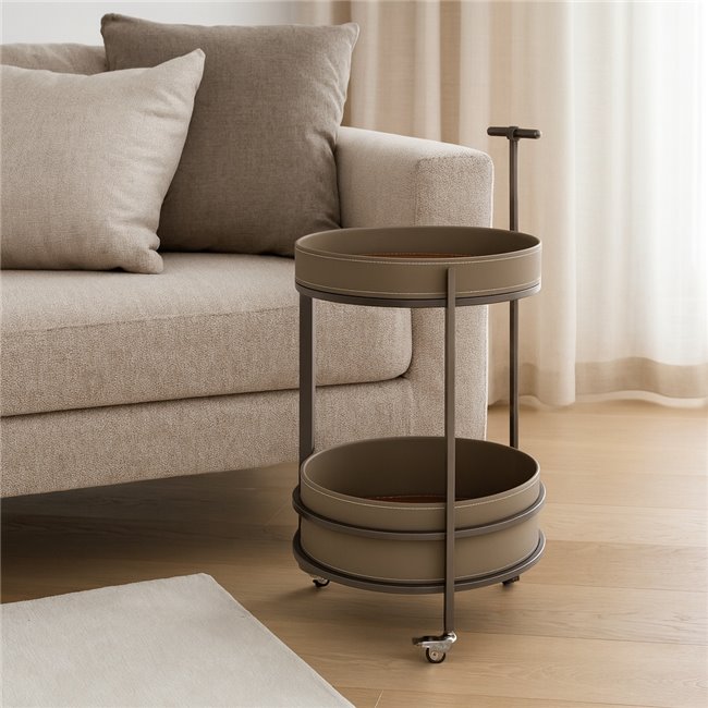 Coffee table Wildo, leather/metal, D45cm H64cm