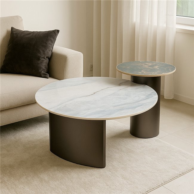 Coffee table Waldorfo, sintered stone/metal, H48x113x90cm