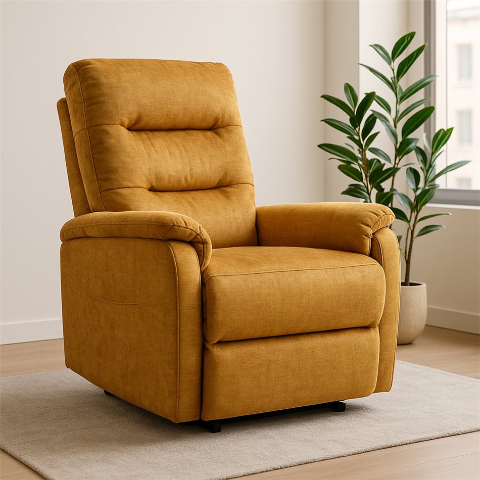 Electric recliner Oktavio, amber color, H90-105x78x93-156cm, seat height 59cm