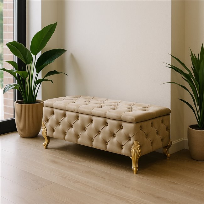 Bench with storage box Martimo MD, grey-brown, velvet, H43x110x45cm