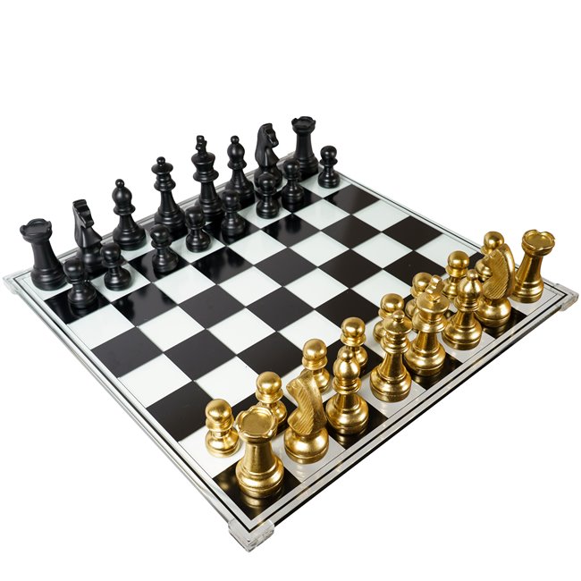 Chess set w glass board, H15x60.4x60.4cm