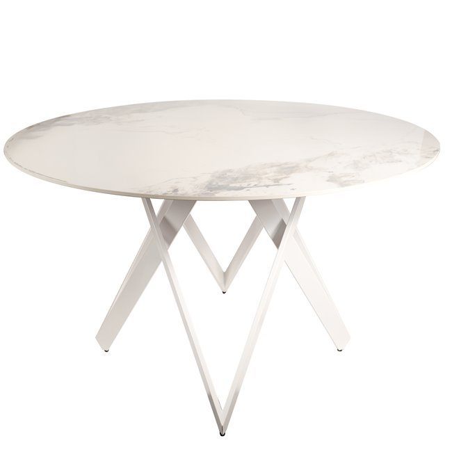 Round dining table Larne, 12mm sintered stone/MDF/metal, white, D130cm H76cm