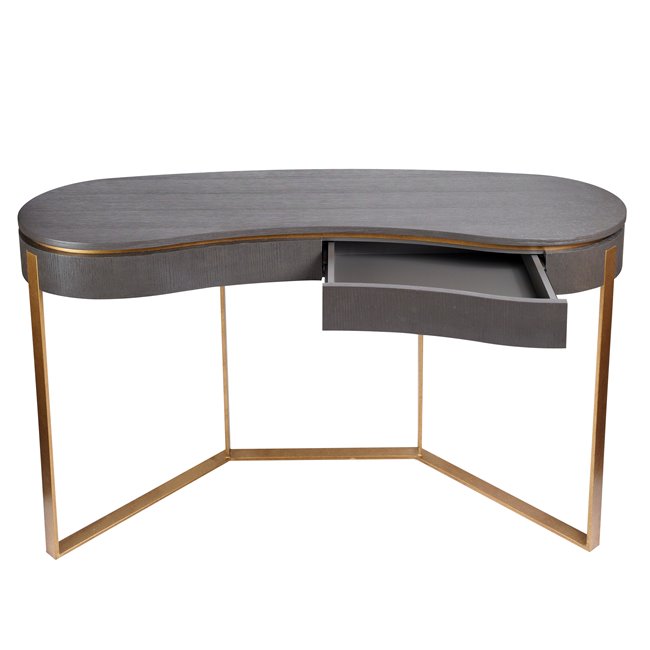 Console table Ramma CT, oak veneer/MDF/metal, gray/gold color, H75x130x45cm