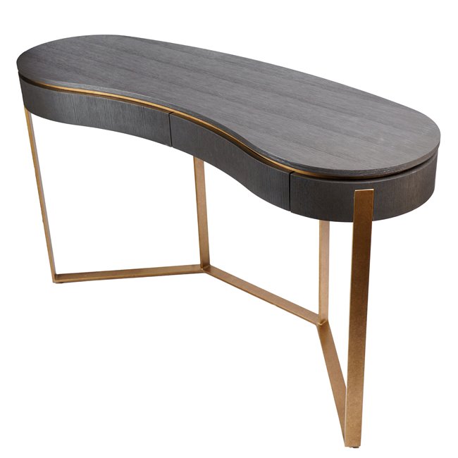 Console table Ramma CT, oak veneer/MDF/metal, gray/gold color, H75x130x45cm
