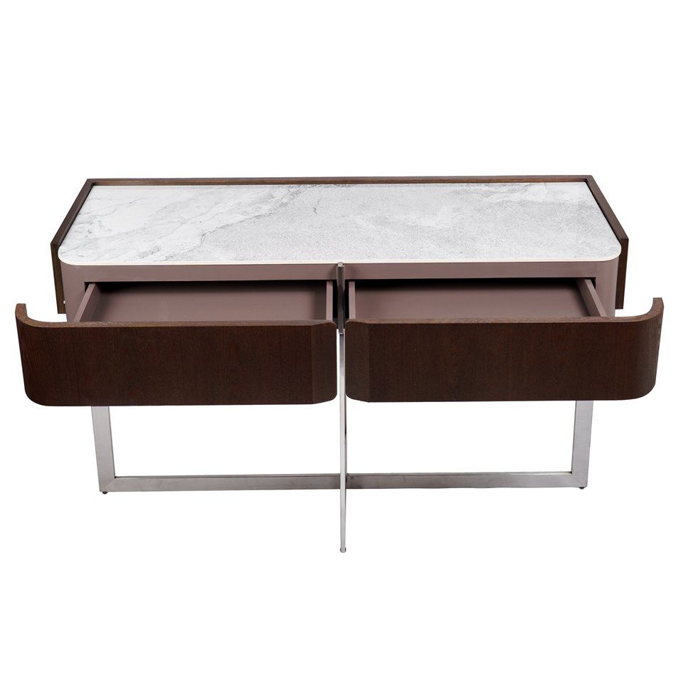 Console table Rondola CT, sintered stone/MDF/ash veneer/metal, H75x120x40cm