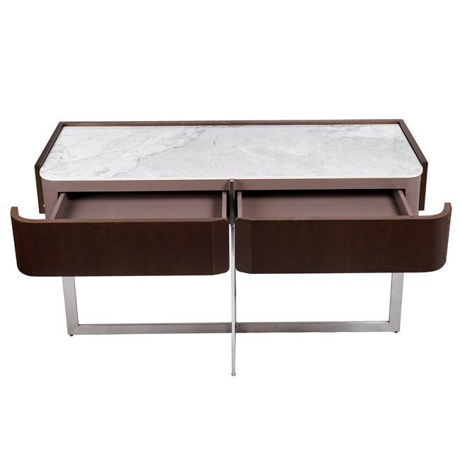 Console table Rondola CT, sintered stone/MDF/ash veneer/metal, H75x120x40cm