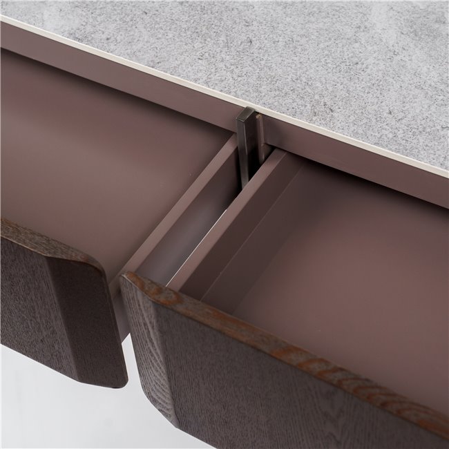 Console table Rondola CT, sintered stone/MDF/ash veneer/metal, H75x120x40cm