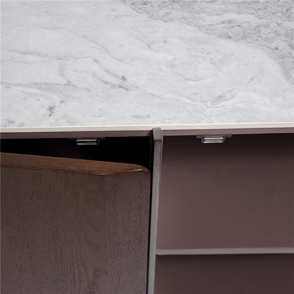 Sideboard Rond SB, sintered stone/MDF/ash veneer/metal, H78x180x42cm