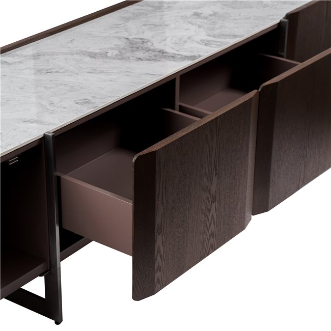 TV stand Rondola TV, sintered stone/MDF/ash veneer/metal, H50x180x42cm