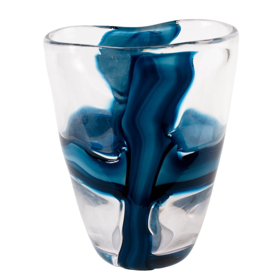 Vase Dansk M, glass, transparent/blue, H23.5cm, D18.5cm