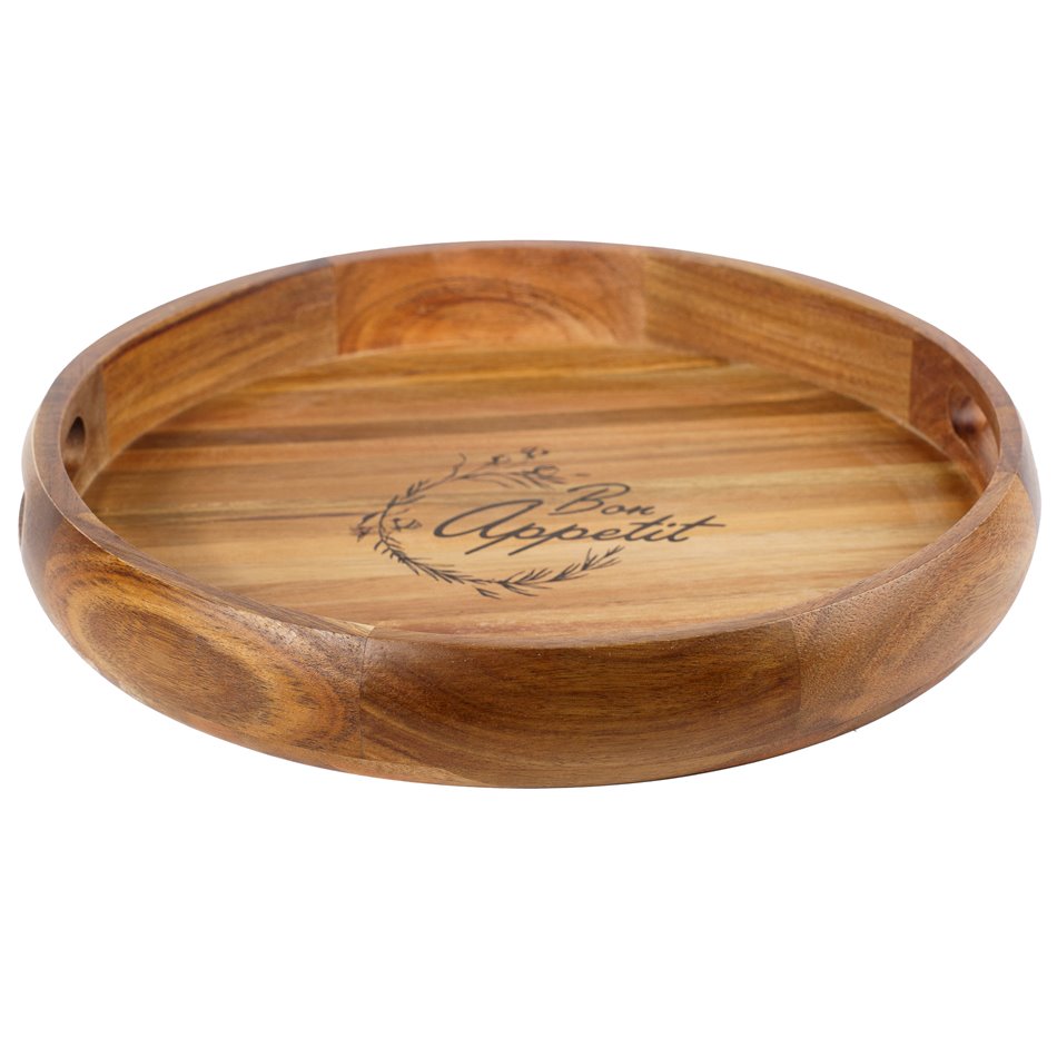 Acacia wood tray BON APPETIT, H4.8cm, D36.5cm