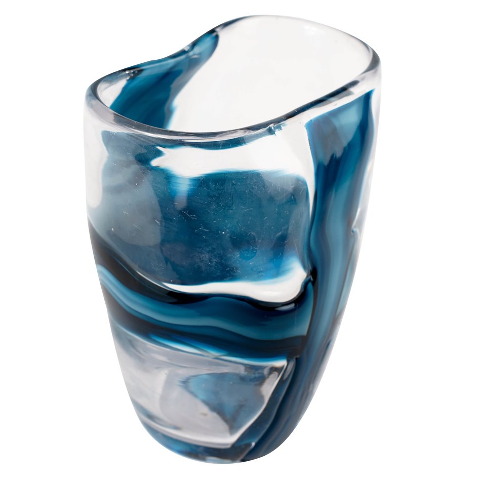 Vase Dansk M, glass, transparent/blue, H23.5cm, D18.5cm