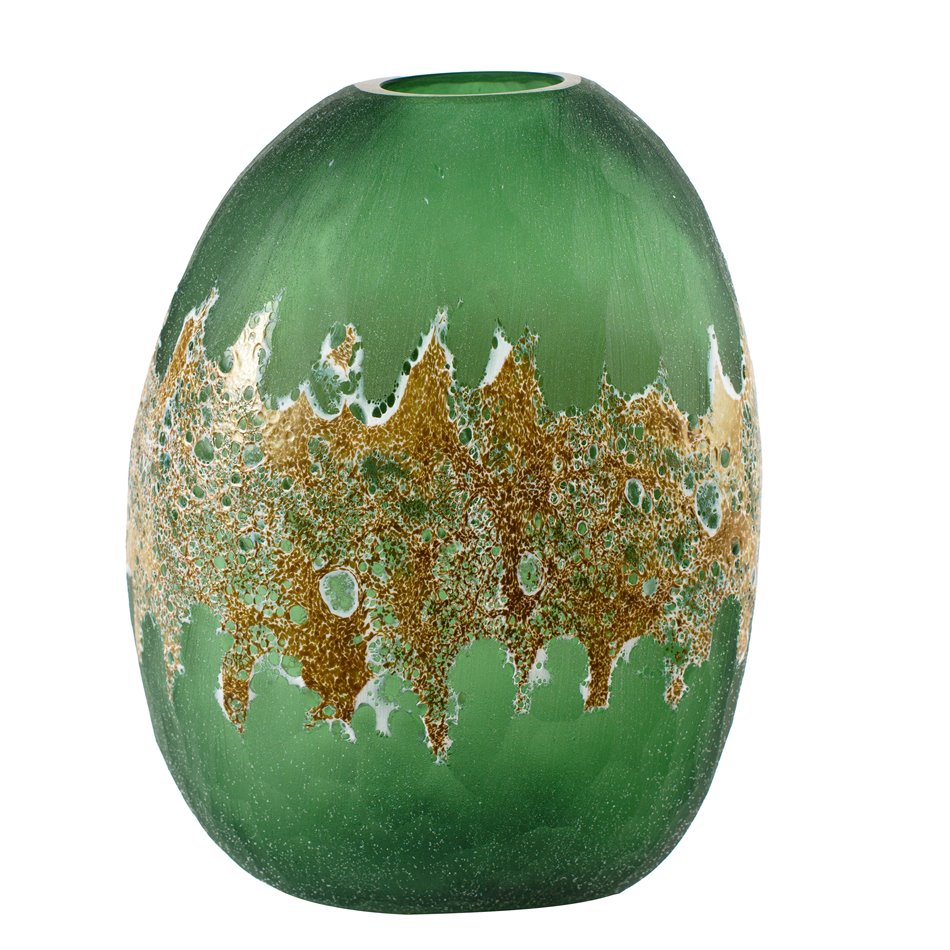 Vase Dorian, glass, green/gold color, H25.5cm, D19cm