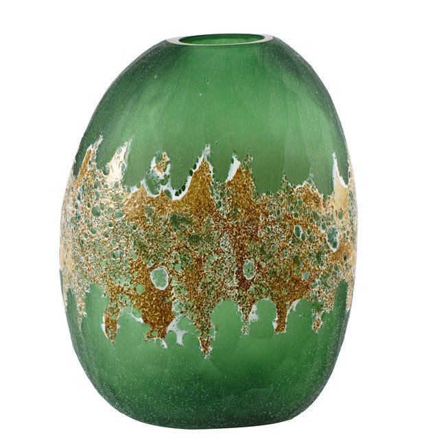 Vase Dorian, glass, green/gold color, H25.5cm, D19cm