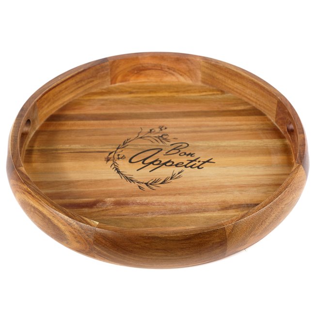 Acacia wood tray BON APPETIT, H4.8cm, D36.5cm