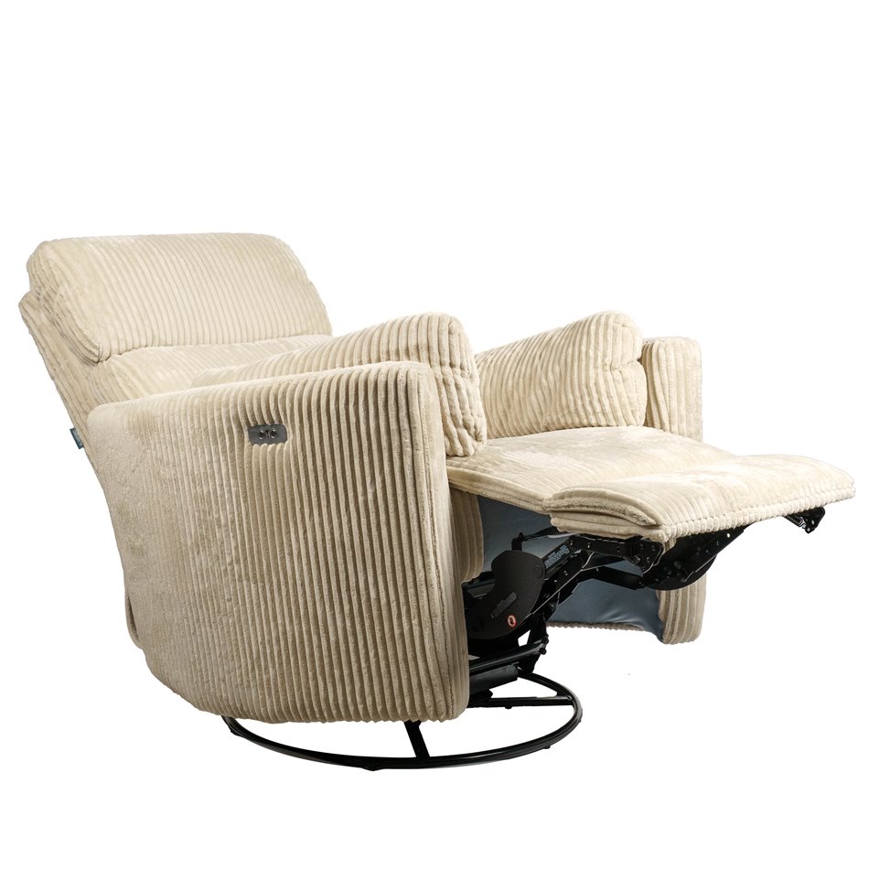 Electric recliner/rocking chair Hoka 01, beige, rotatable 180 degrees, H89-106x101x98-168cm, seat height 50-57cm