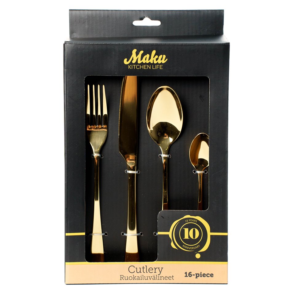 Набор столовых приборов Maku Cutlery gold на 4 персон, 16 шт., золотой цвет, H5.5x17x29cm