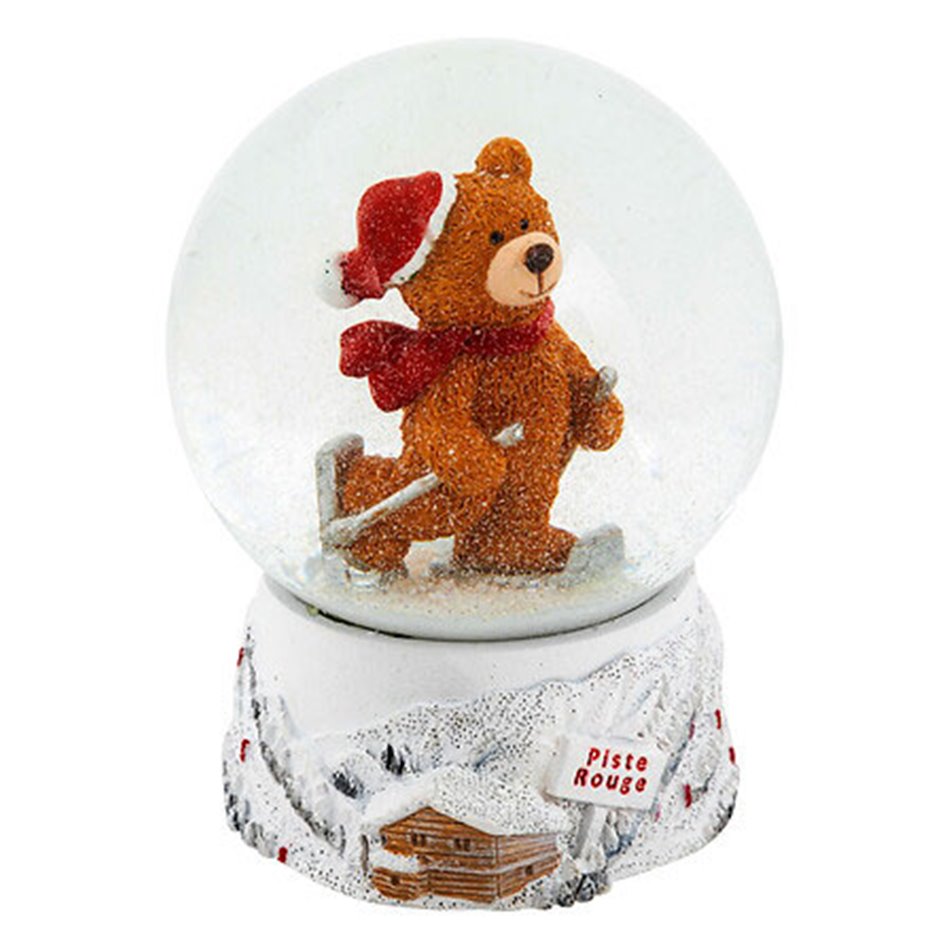 Рождественский декор Snow globe with skiing bear, H10.3x8x8cm