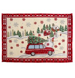 Placemat Christmas car deco, beige/red, 48x33cm