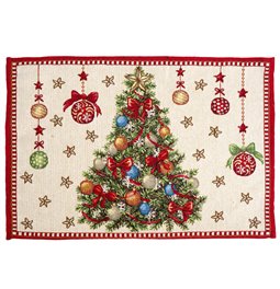 Placemat Christmas tree decor, beige/red, 48x33cm