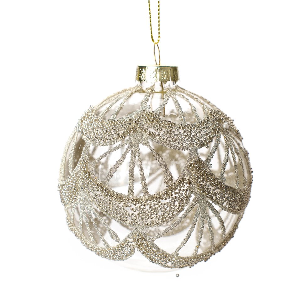 X-mas decor Ball silver, hanging, 8x8x8cm 