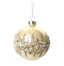 X-mas decor Ball ornament cream, hanging, 8x8x8cm