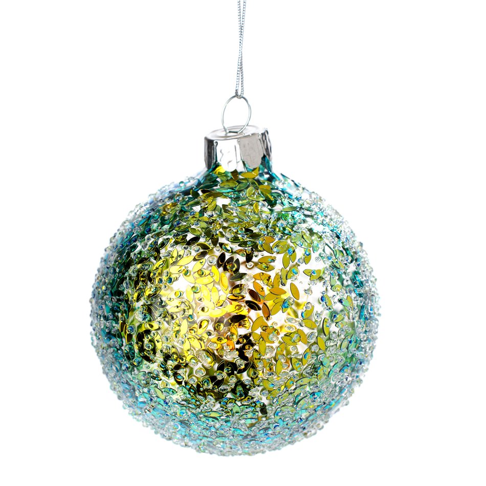 X-mas decor glitter ball with paillette inside, 8cm