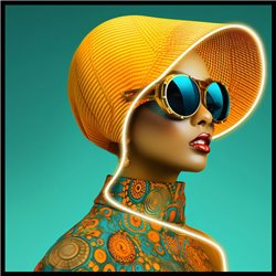 Glass picture Lady in yellow LED, 80x80x3.5cm