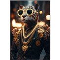 Glass picture Leopard with gold LED, 60x90x3.5cm
