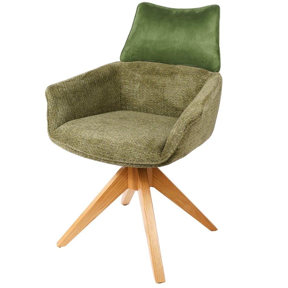 Dining chair Fango 37, rotatable 360 degrees, green/natural, H89x63.5x55cm, seat height 49cm