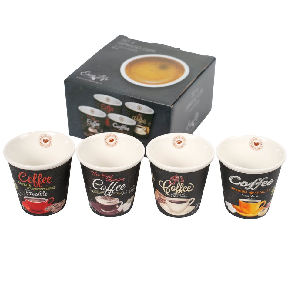 Espresso cups It's Coffee Time, 100ml, H6.5cm, D6.5cm, set of 4 pcs.