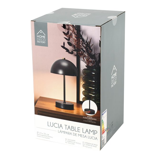 Декоративная настольная лампа Lucia, черный, H25cm, D15cm, LED 3W, заряжаемая
