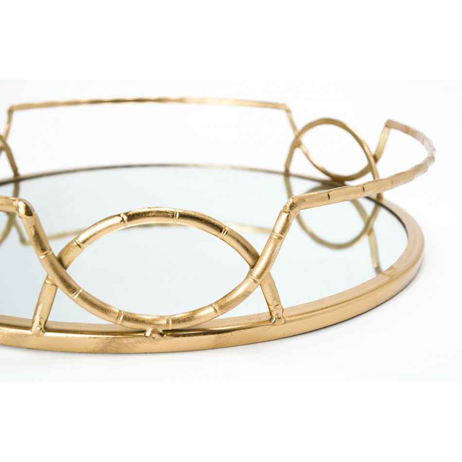 Tray with mirror S, metal, gold colour, D29x6cm