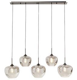 Pendant lamp Rikardo smoky/black, H65-180x140x30cm, E27x5 40W(MAX)