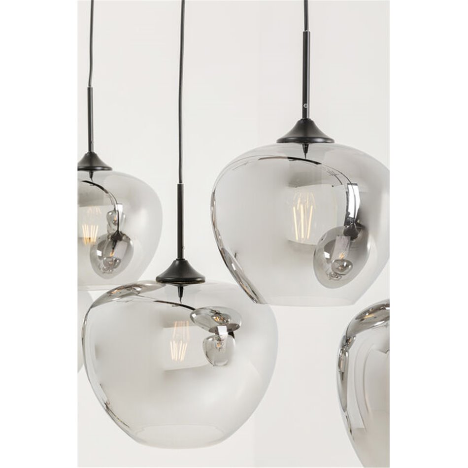 Pendant lamp Rikardo smoky/black, H65-180x140x30cm, E27x5 40W(MAX)