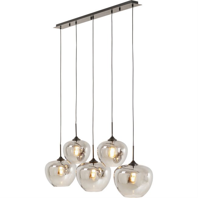 Pendant lamp Rikardo smoky/black, H65-180x140x30cm, E27x5 40W(MAX)
