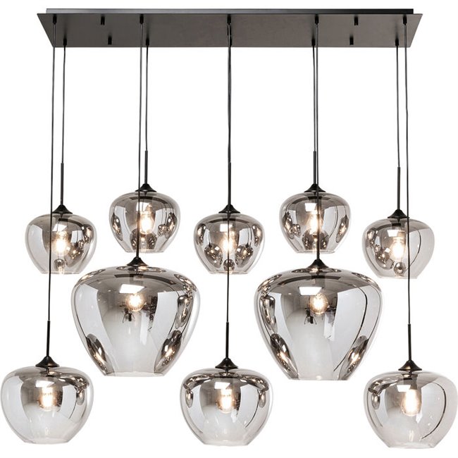 Pendant lamp Rikardo10, smoky/black, H100-190x150x60cm, E27x10 40W(MAX)