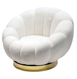 Swivel leisure chair Valdo, white/gold color, rotatable 360 degrees, H75x101x99cm, seat height 40cm