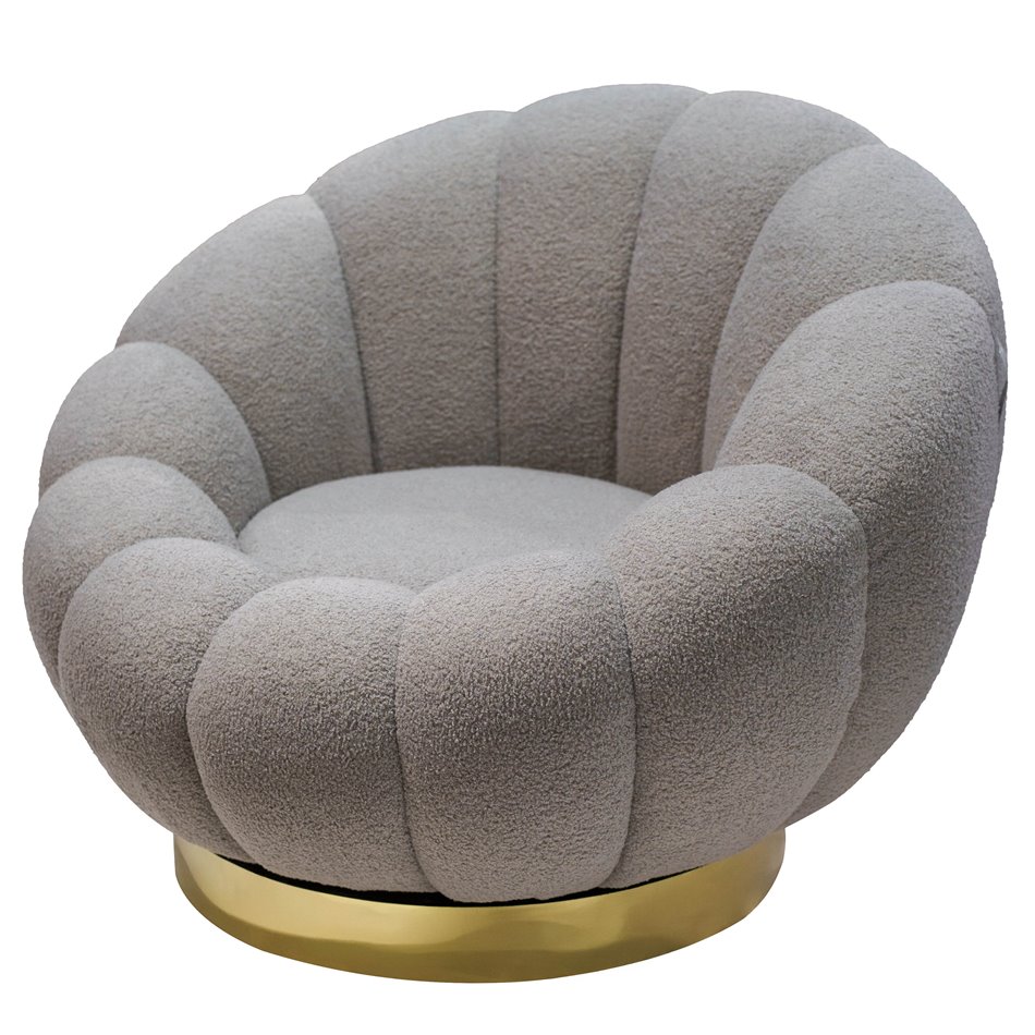 Swivel leisure chair Valdo, grey/gold color, rotatable 360 degrees, H75x101x99cm, seat height 40cm