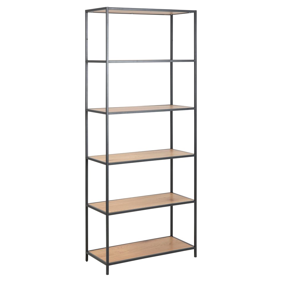 Книжная полка Seaford, натуральный/черный, МДФ/сталь, H185x35x77см