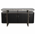 Sideboard Savelli black, metal/artificial marble/MDF/wood veneer, H77x150x40cm