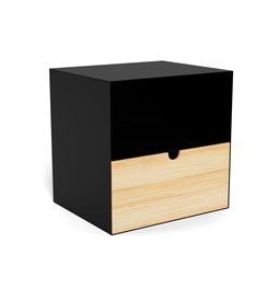 Bedside table Aliet, black, steel/lacquered bamboo, H30x25x30cm