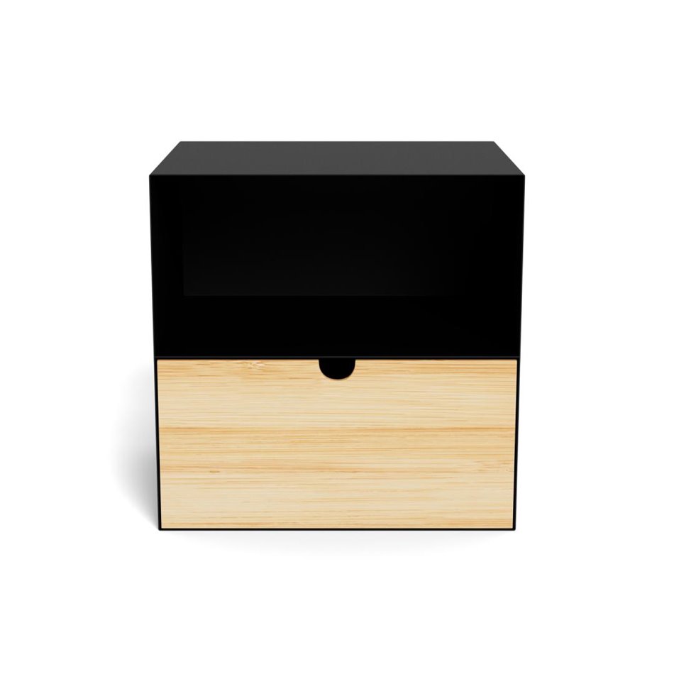 Bedside table Aliet, black, steel/lacquered bamboo, H30x25x30cm