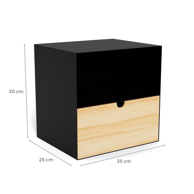 Bedside table Aliet, black, steel/lacquered bamboo, H30x25x30cm